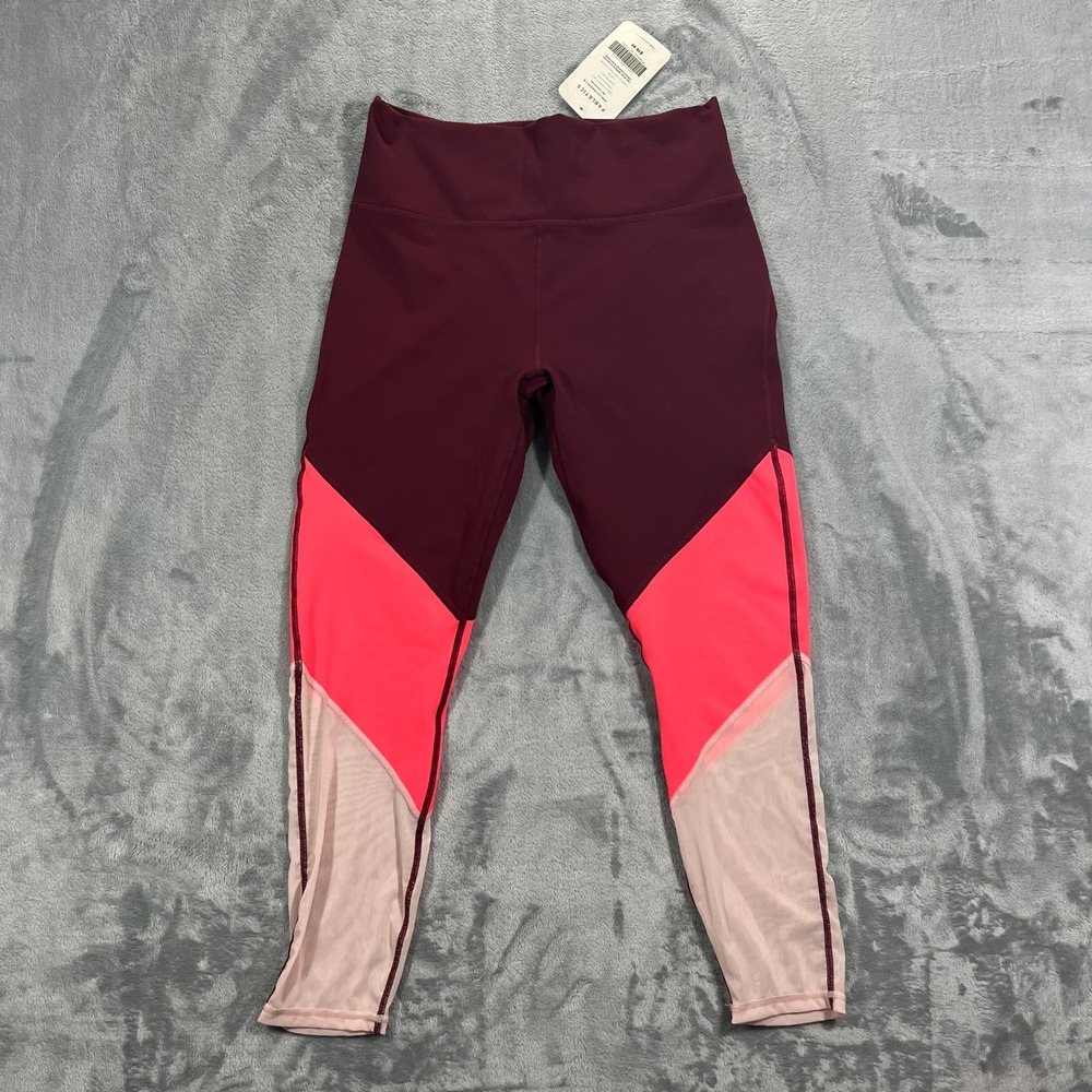 FABLETICS Zone High Waisted 7/8 Leggings Womens L Burgundy Coral UPF50+ Mesh NWT